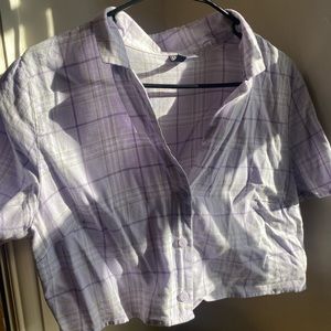 Y2K Purple plaid cropped button up